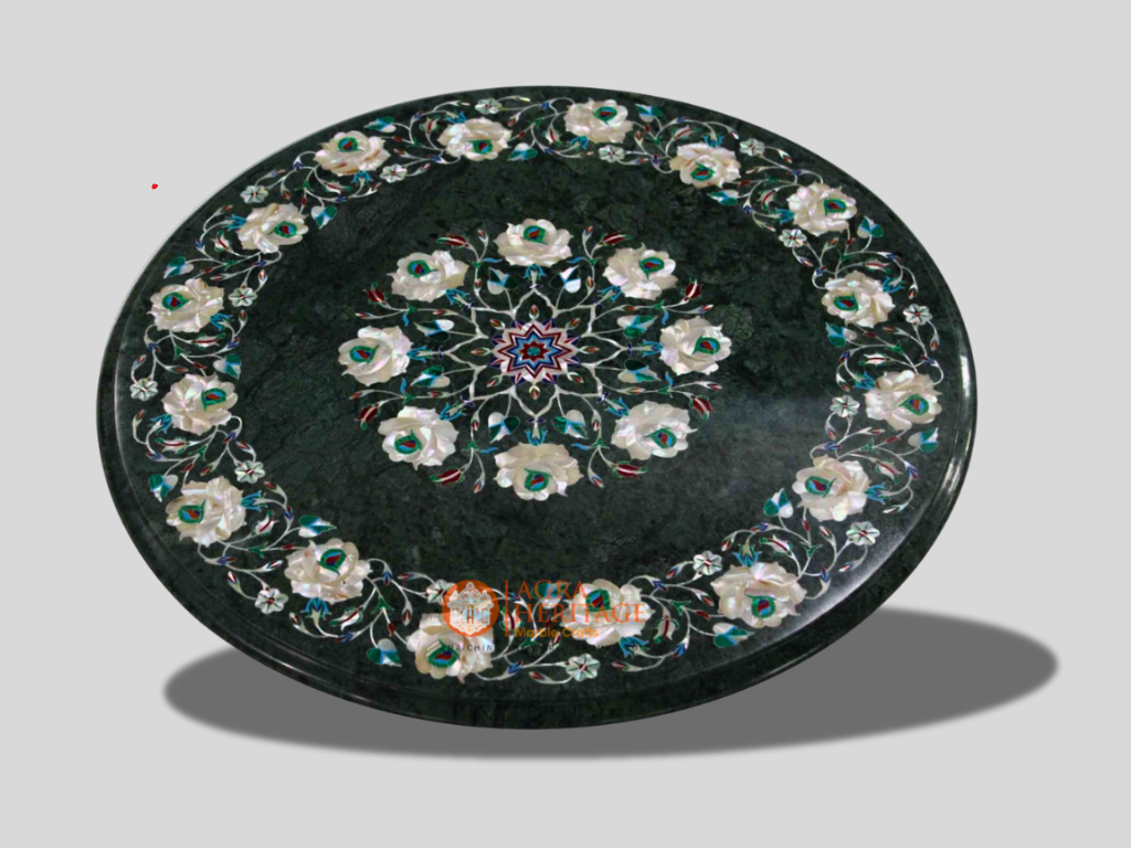 Green Marble Pauashell Floral Stone Art Table